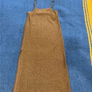 H&M Metallic Bronze Maxi Slip Dress